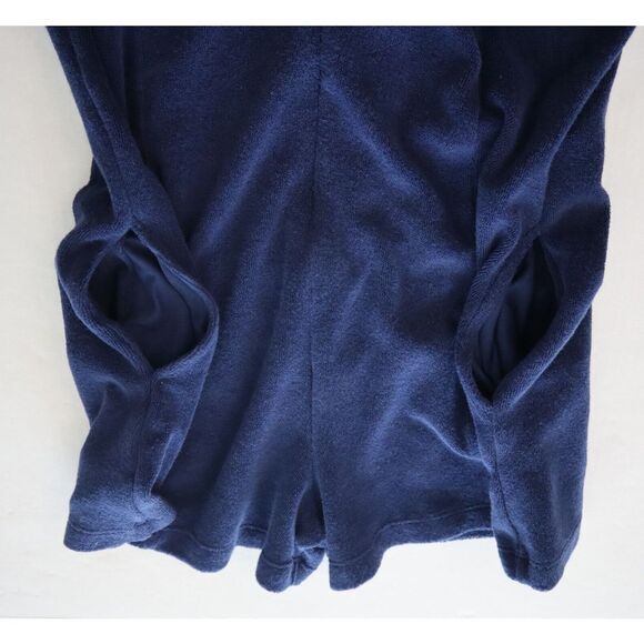 Monrow Women's Sz Small Navy Blue French Terry / Cotton Zip-Up Romper - Picture 11 of 15